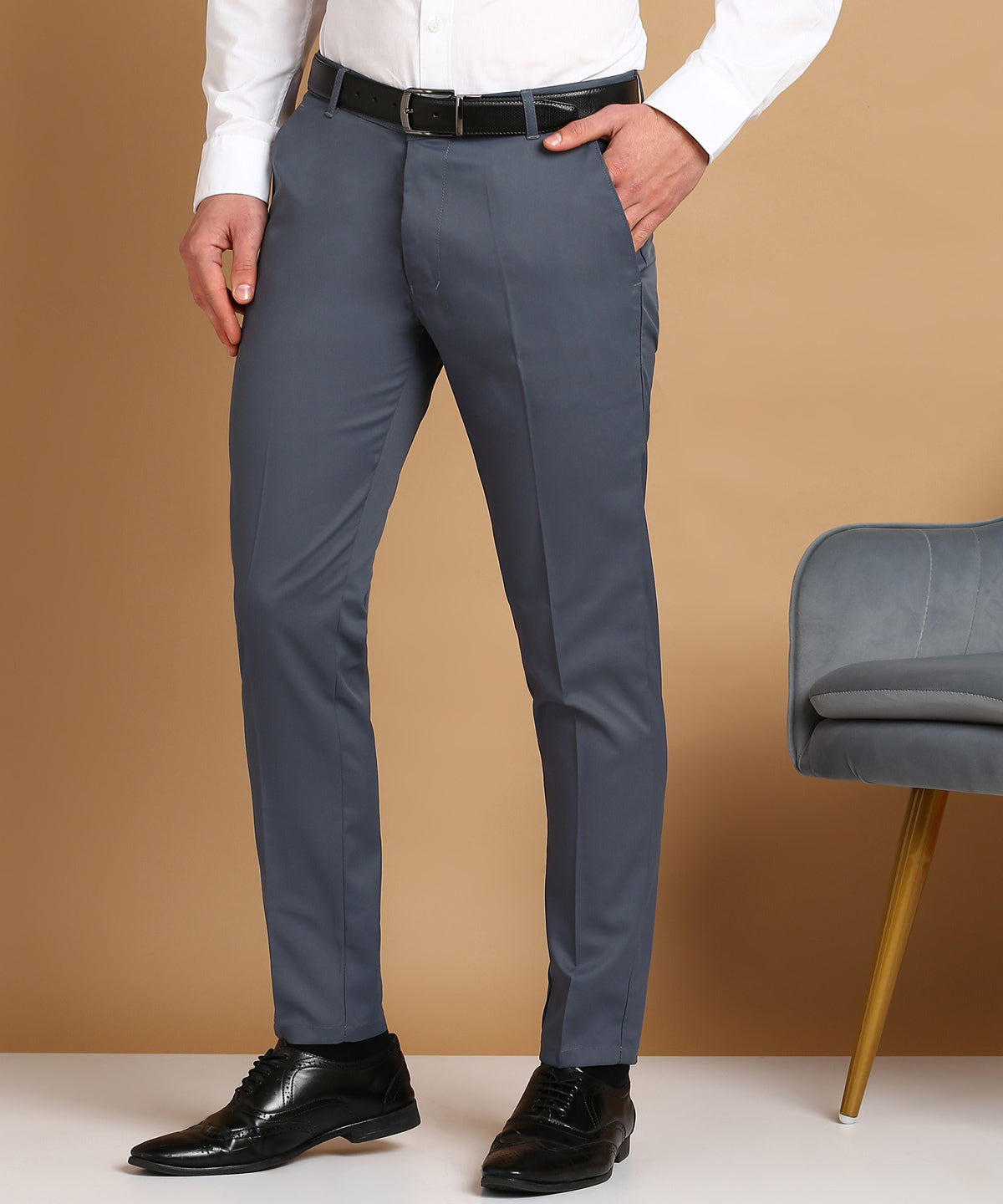 Slim Fit Men Blue Trousers