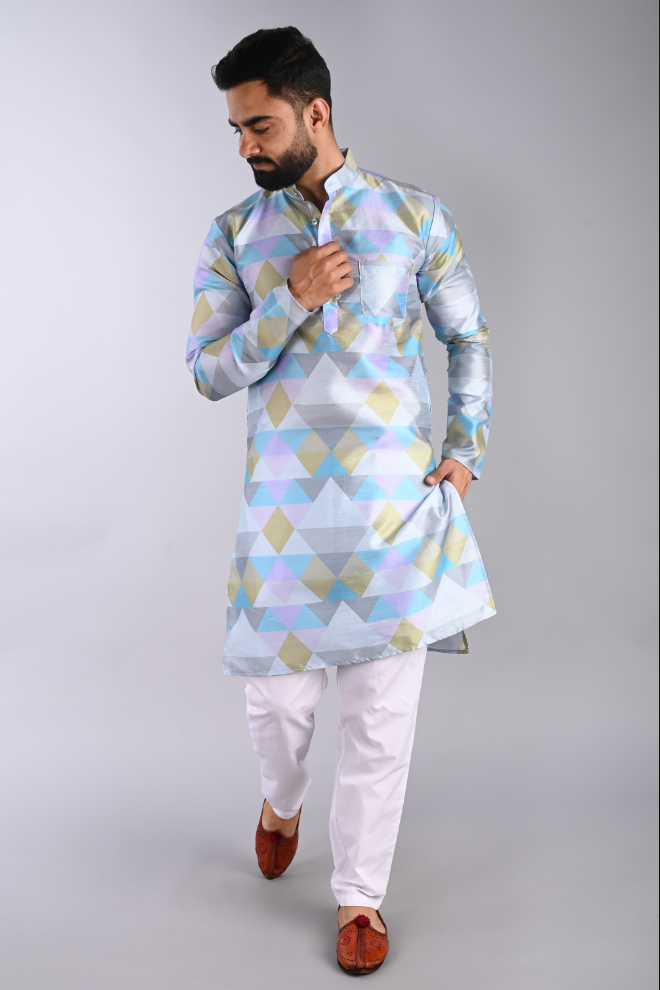 Men Printed Straight Kurta (Multicolor)