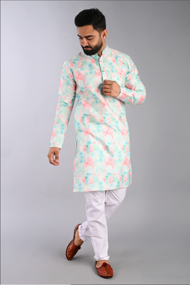 Men Printed Straight Kurta (Multicolor)