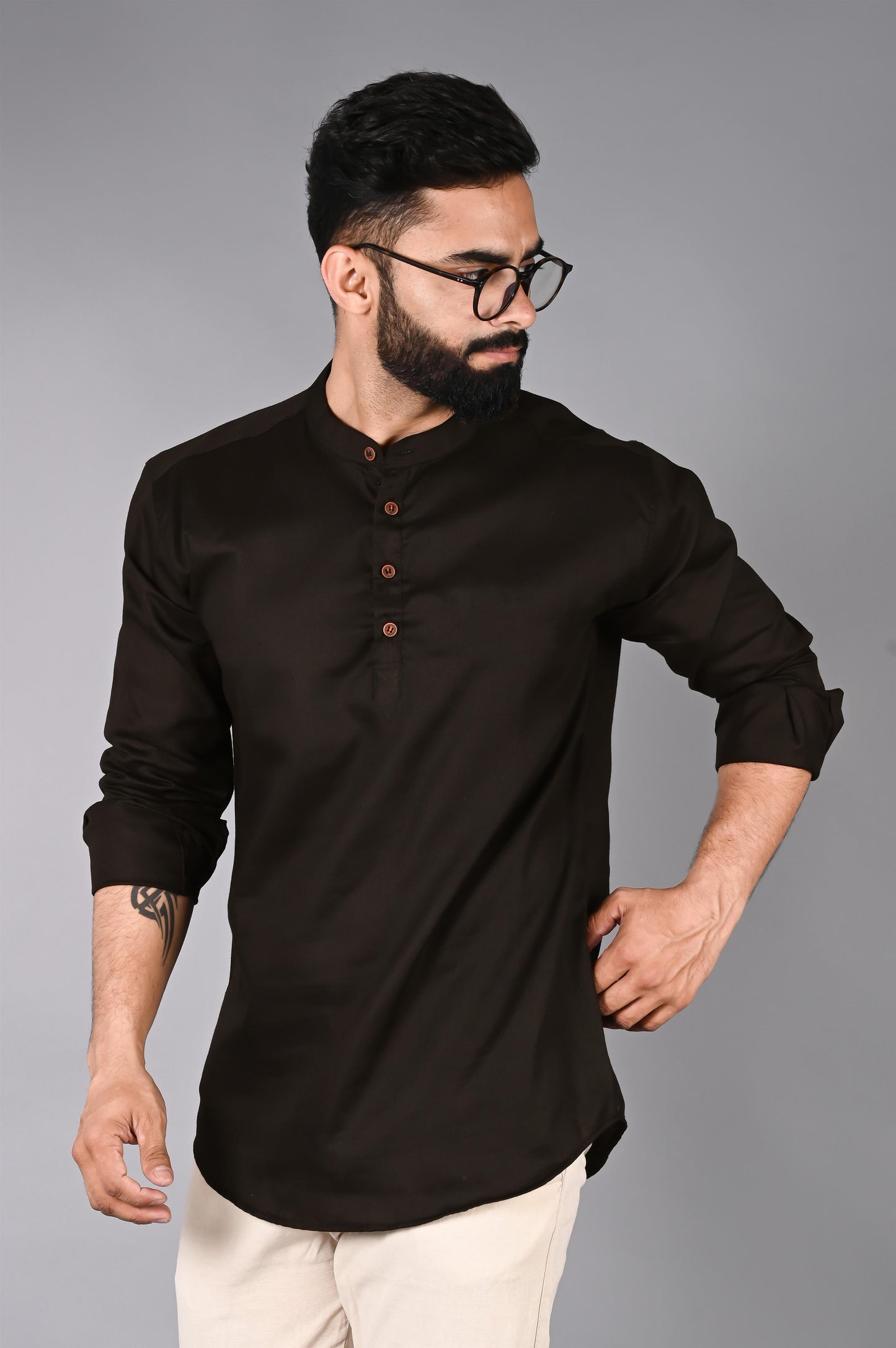 Men Solid Straight Kurta Shirt