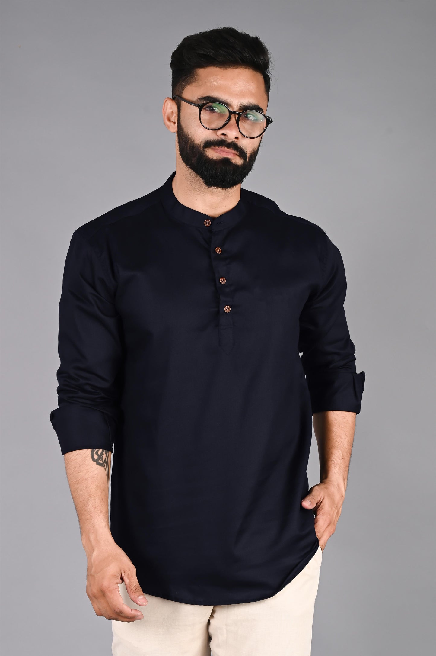 Men Solid Straight Kurta Shirt