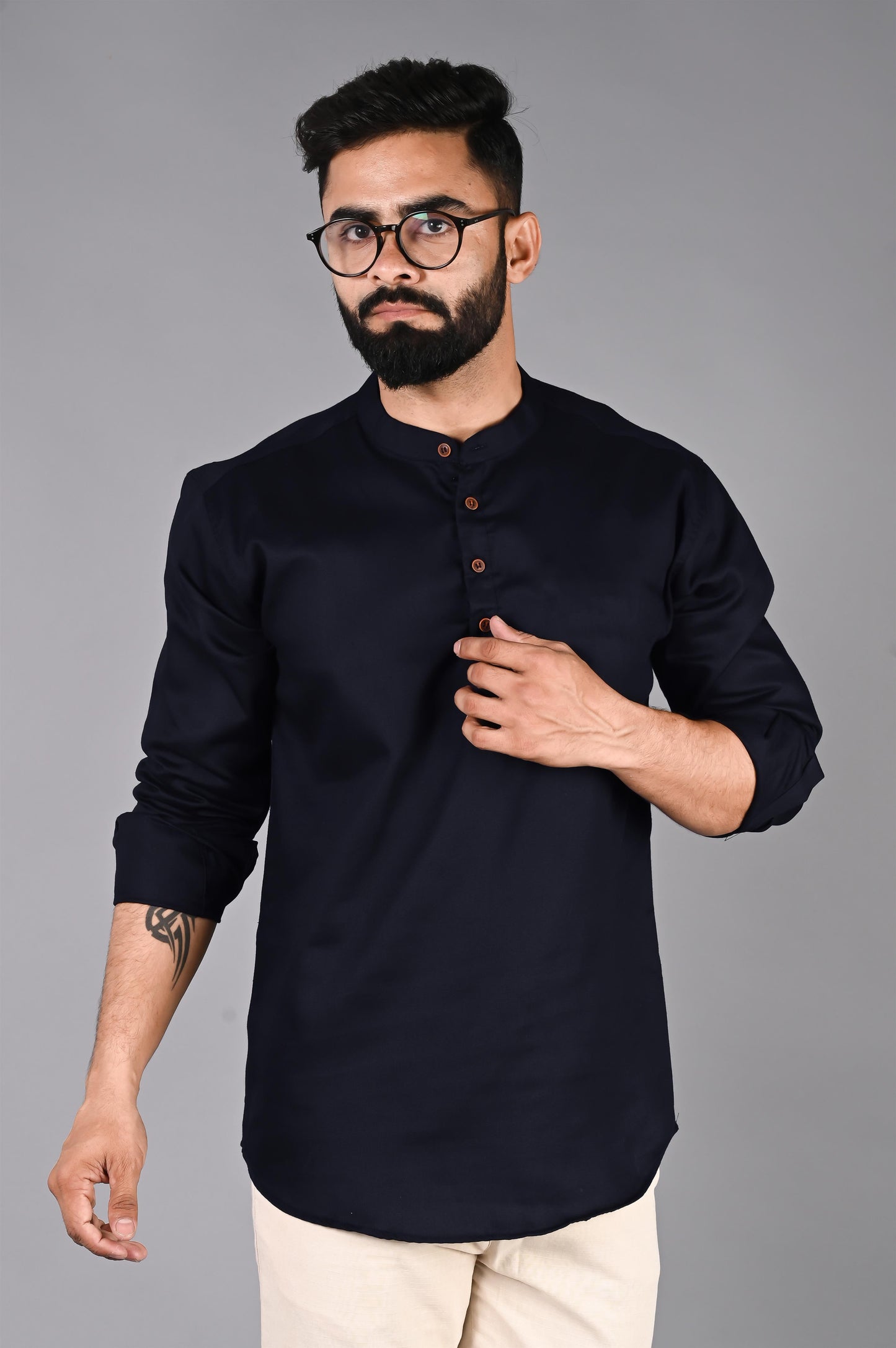 Men Solid Straight Kurta Shirt