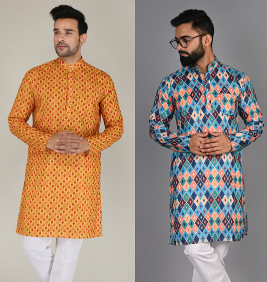 Men Printed Straight Kurta (Multicolor)