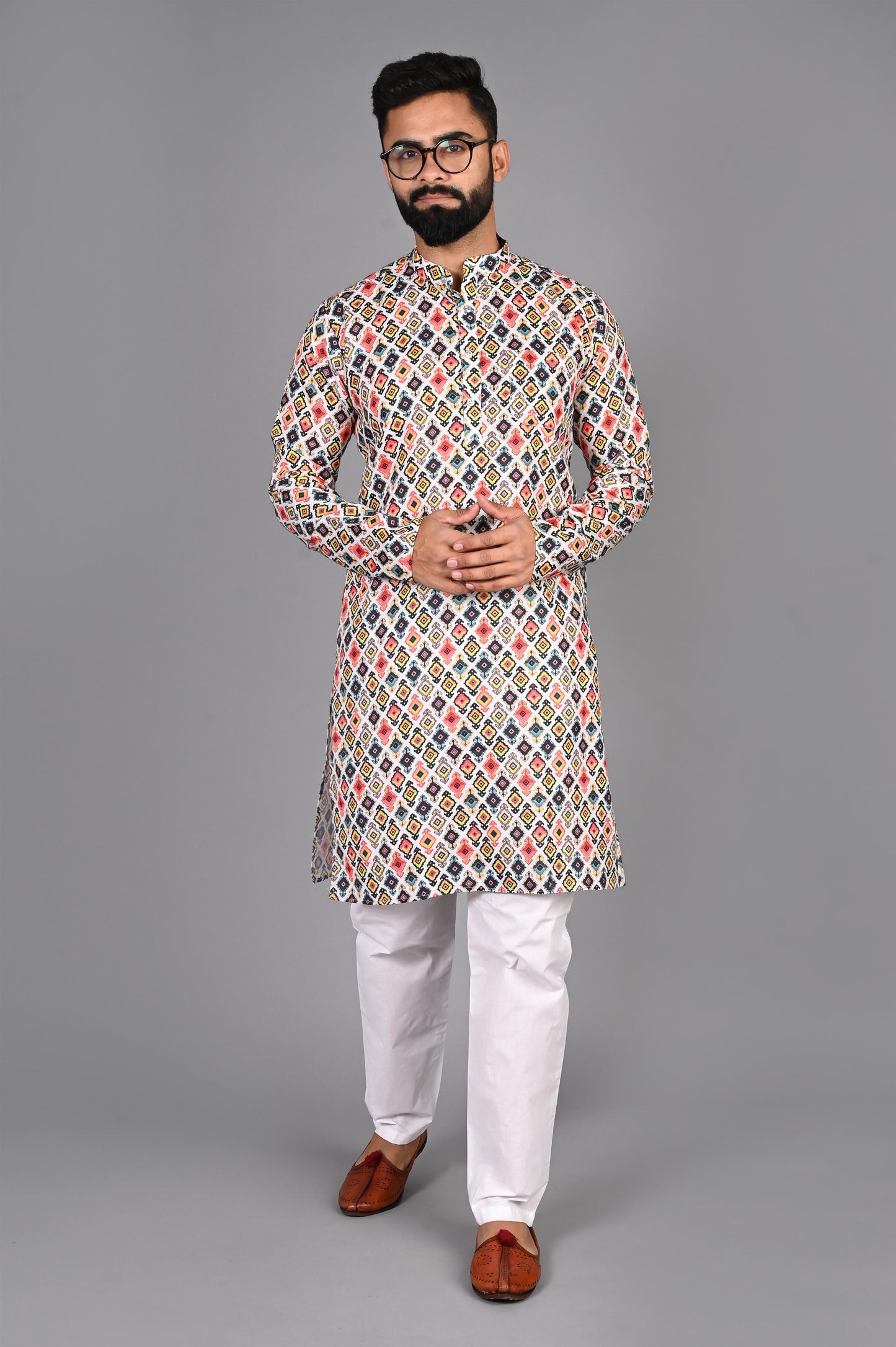 Men Printed Straight Kurta (Multicolor)
