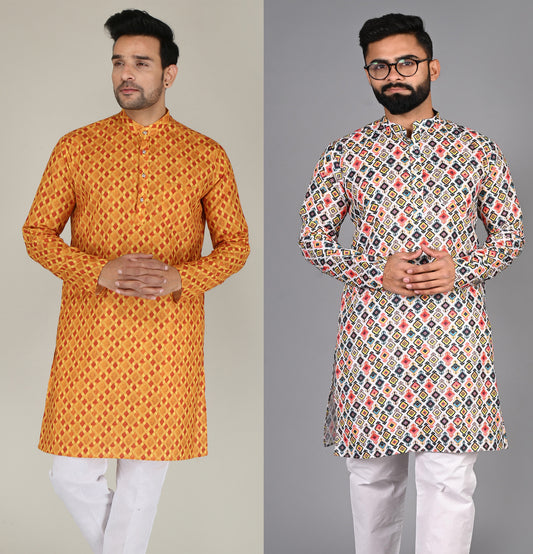 Men Printed Straight Kurta (Multicolor)