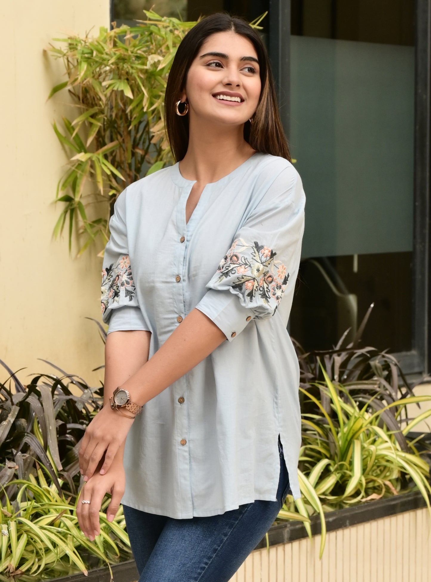 FUBAR Casual Embroidered Women Top