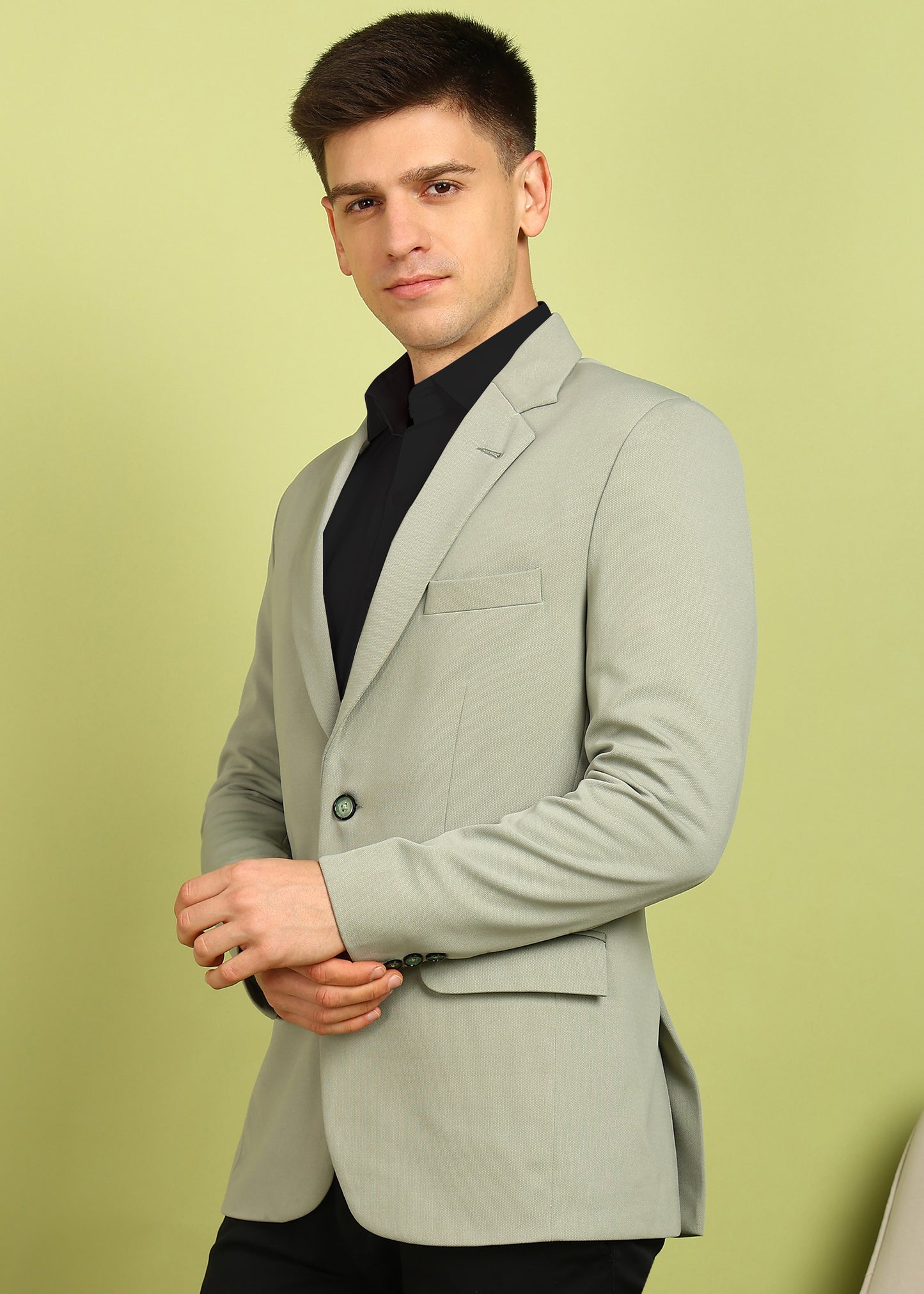 Solid Single Breasted Formal Men Blazer