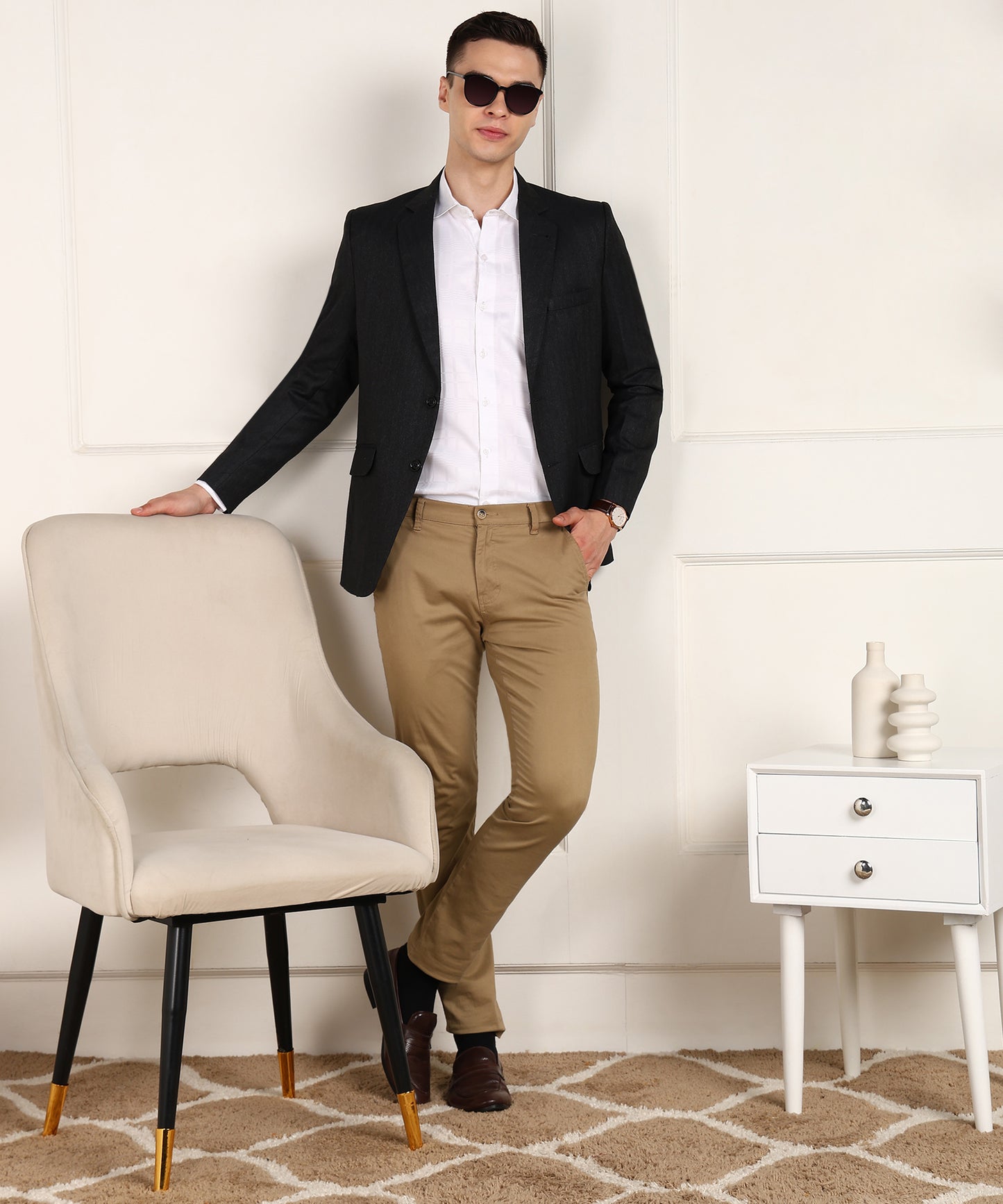 Solid Single Breasted Formal Men Blazer