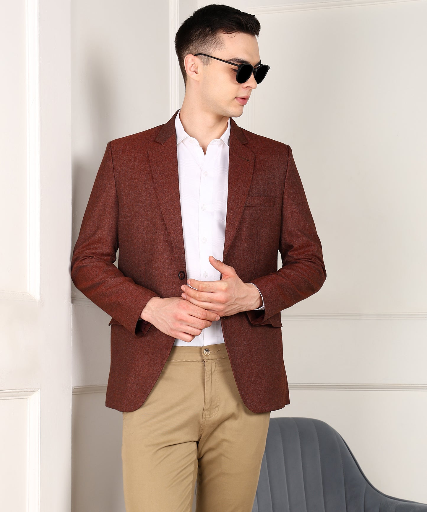 Solid Single Breasted Formal Men Blazer