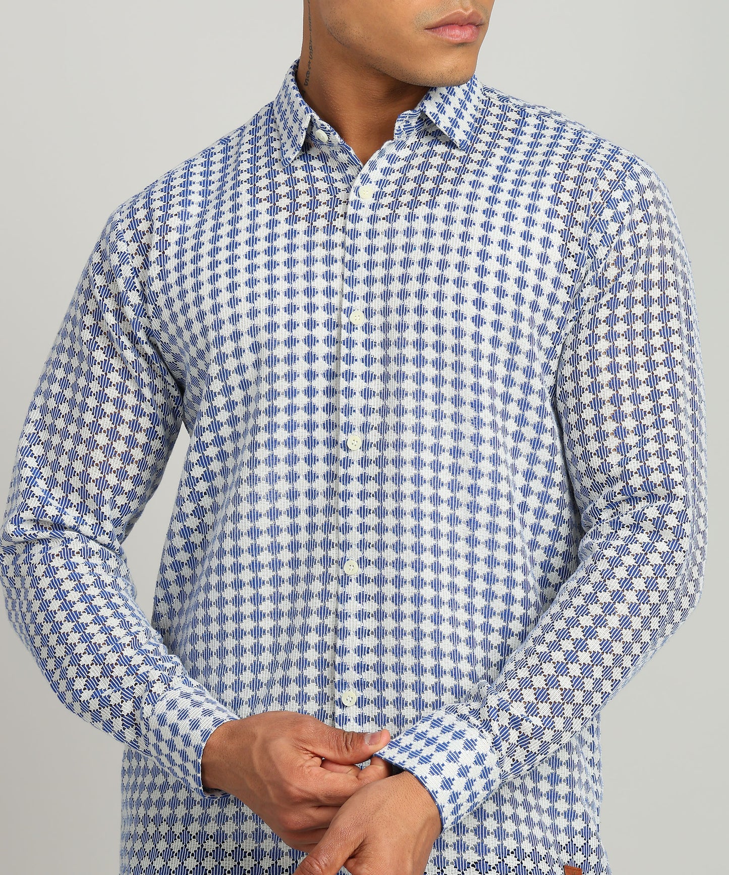 Men Self Design Casual Black Shirt