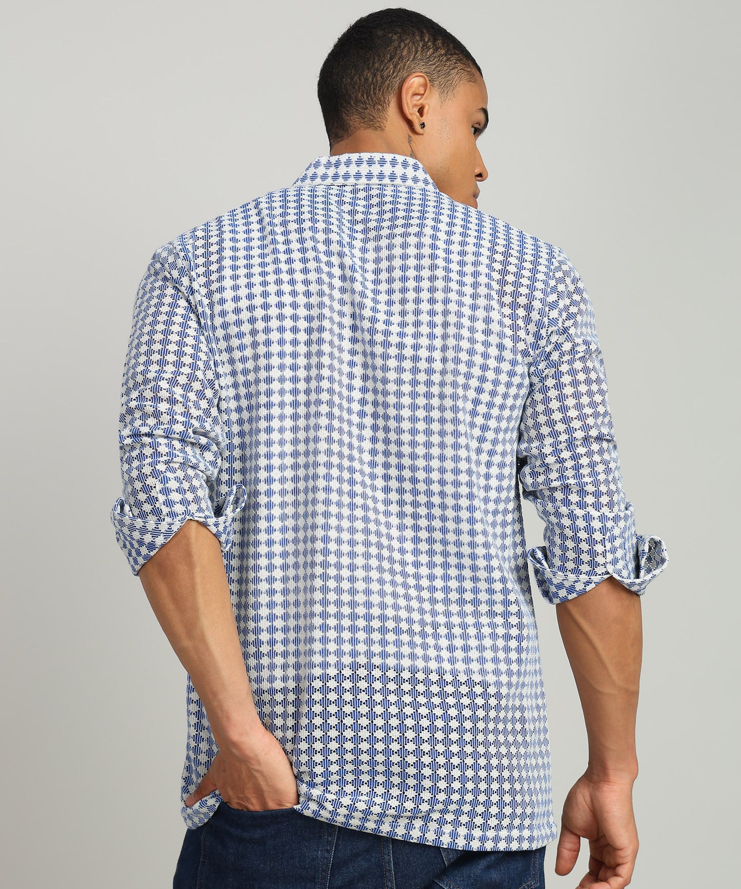 Men Self Design Casual Black Shirt