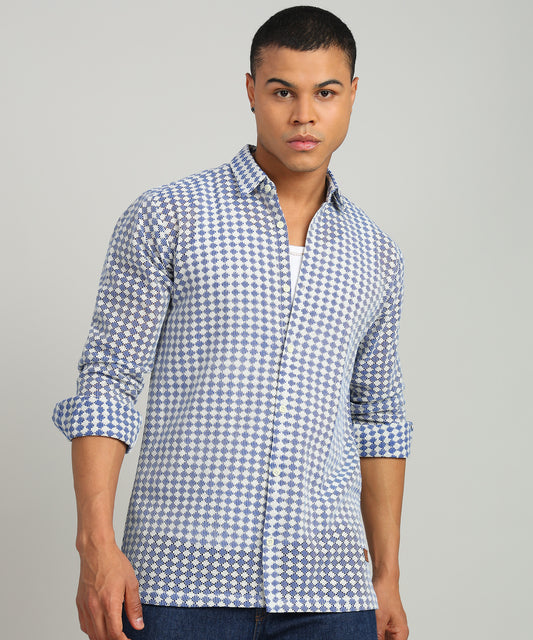 Men Self Design Casual Black Shirt