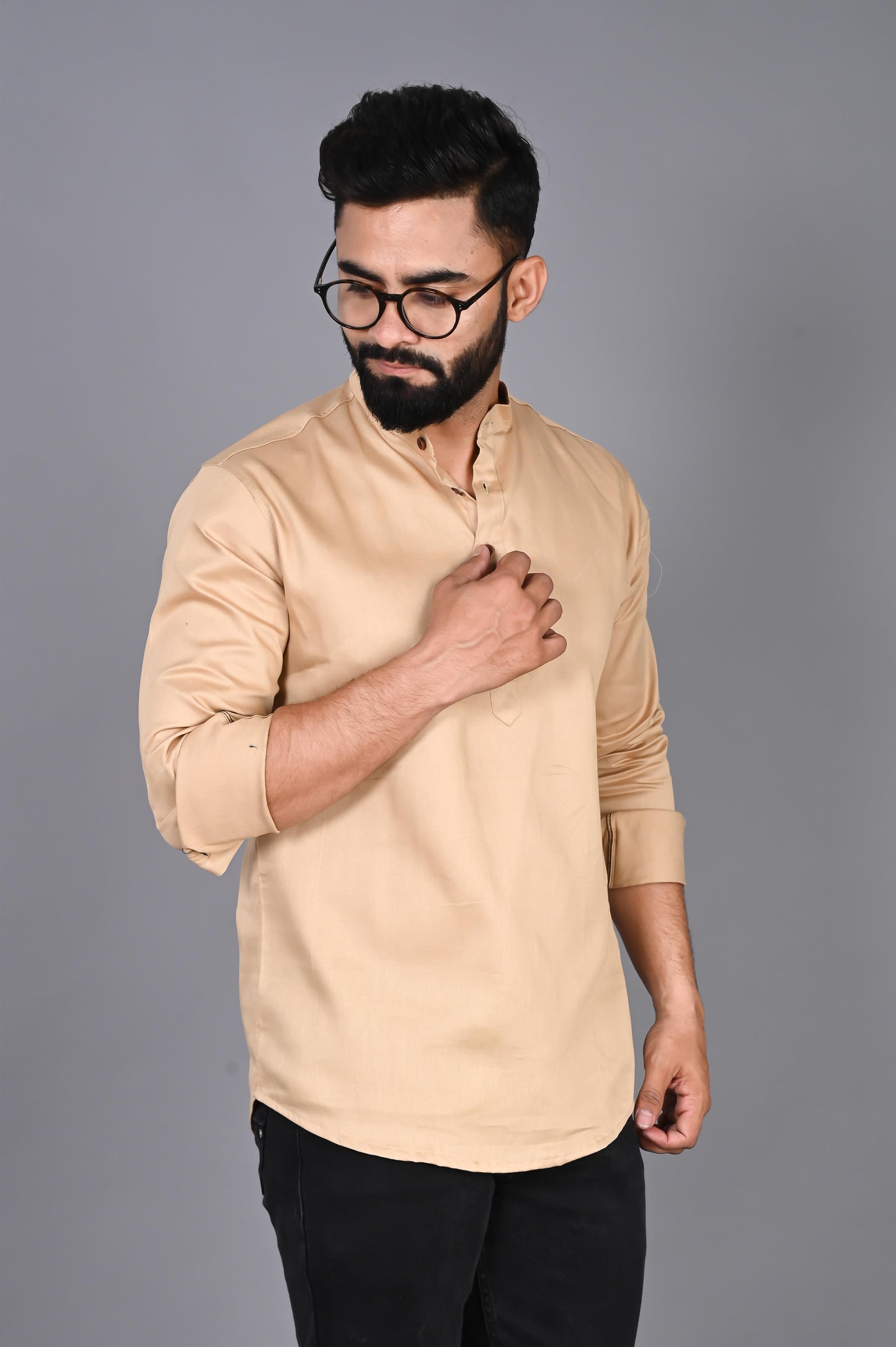 Men Solid Straight Kurta Shirt