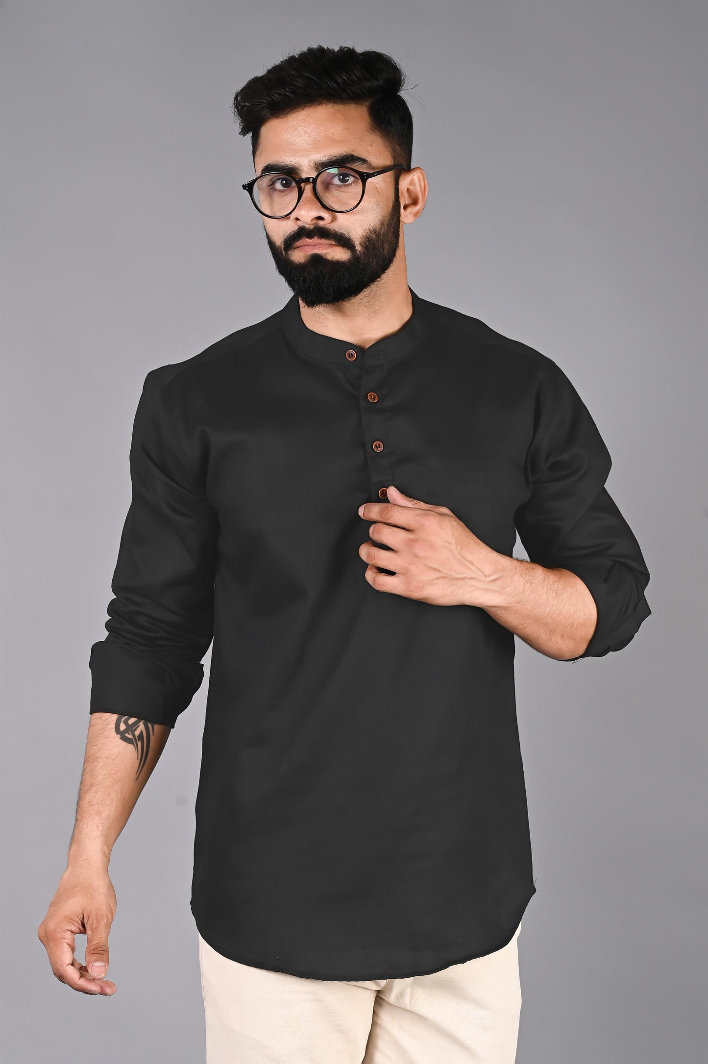 Men Solid Straight Kurta Shirt