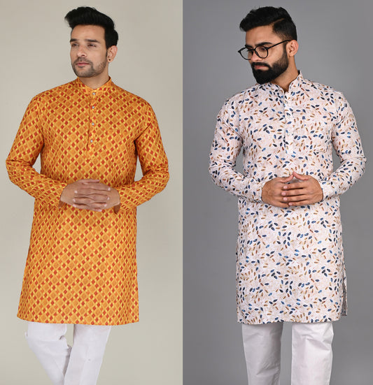 Men Printed Straight Kurta (Multicolor)