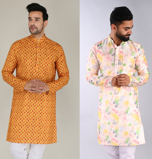 Men Printed Straight Kurta (Multicolor)