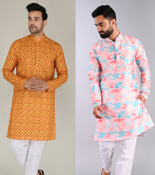 Men Printed Straight Kurta (Multicolor)