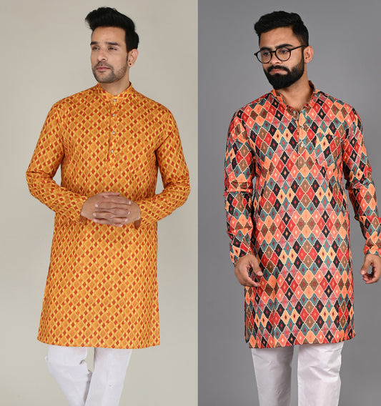 Men Printed Straight Kurta (Multicolor)