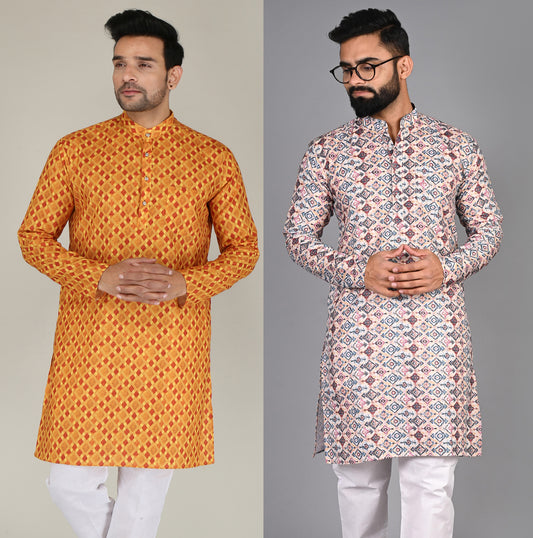 Men Printed Straight Kurta (Multicolor)