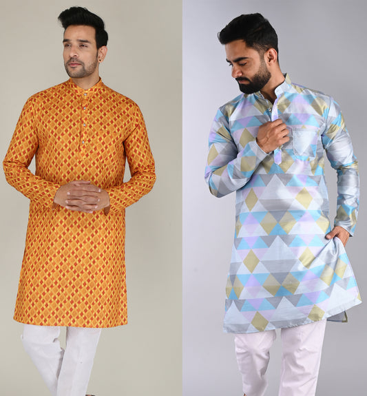 Men Printed Straight Kurta (Multicolor)