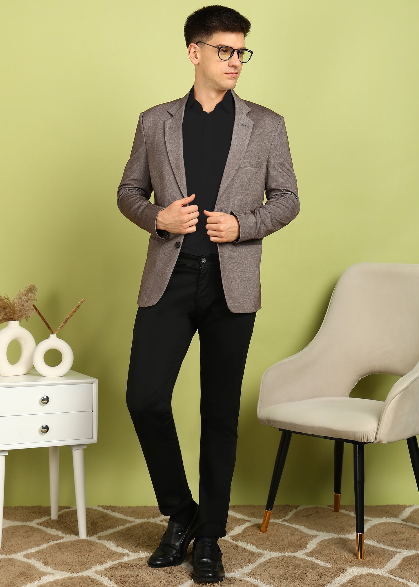 Solid Single Breasted Formal Men Blazer