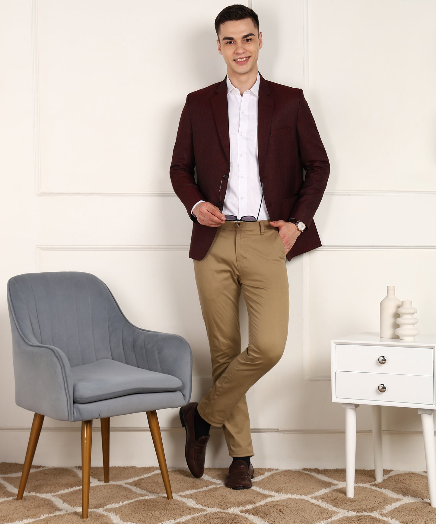Solid Single Breasted Formal Men Blazer