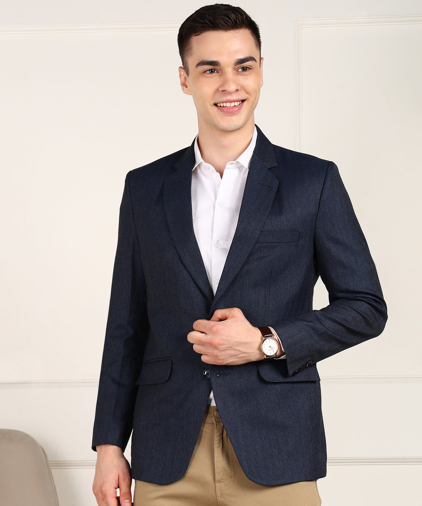 Solid Single Breasted Formal Men Blazer