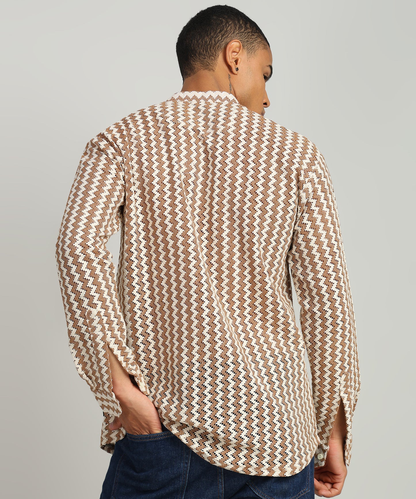 Men Self Design Casual Black Shirt