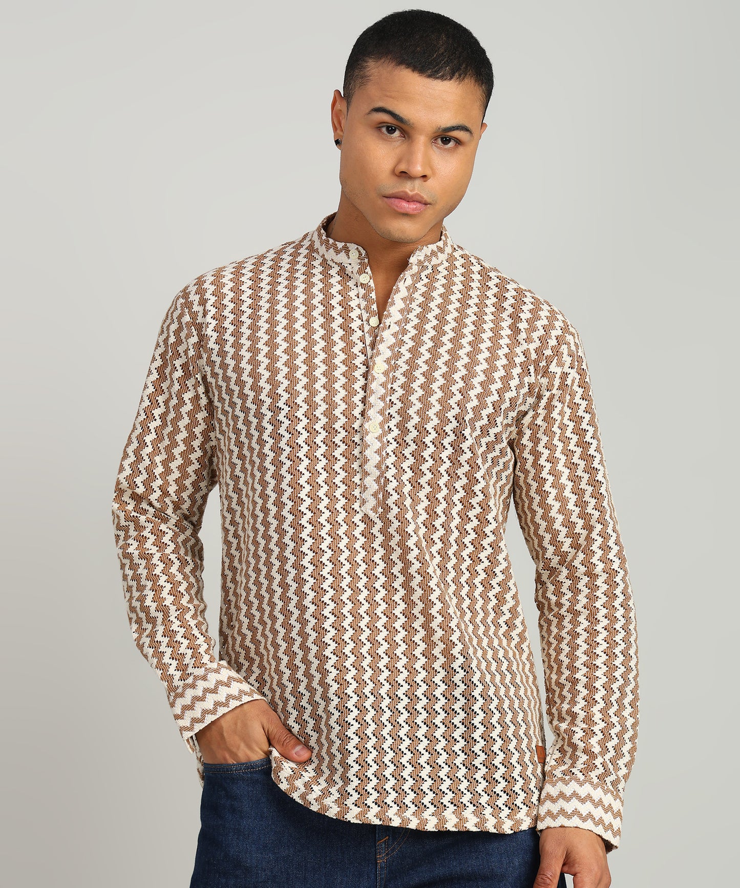 Men Self Design Casual Black Shirt