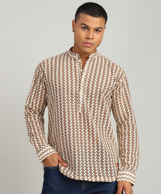 Men Self Design Casual Black Shirt