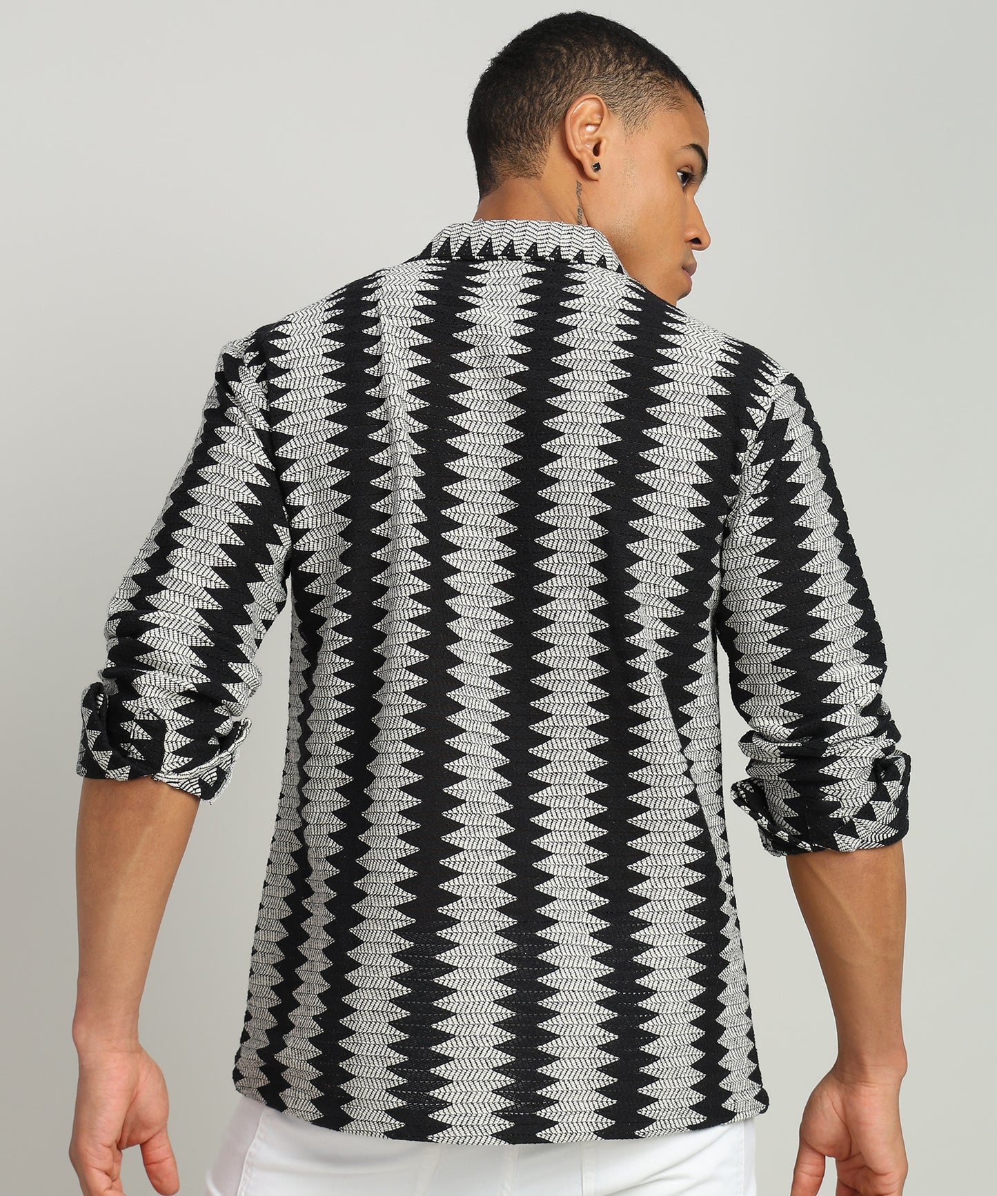 Men Self Design Casual Black Shirt