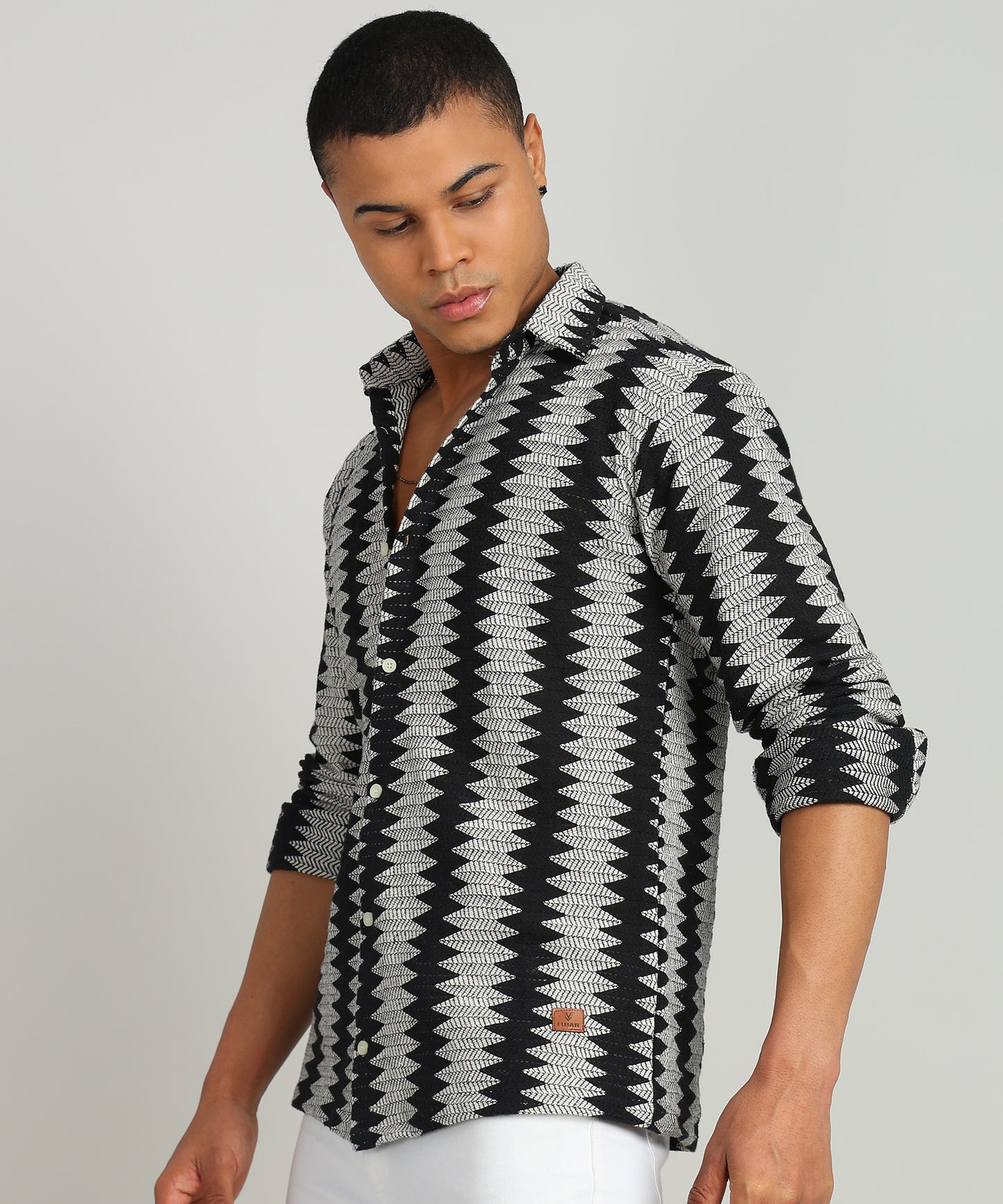 Men Self Design Casual Black Shirt