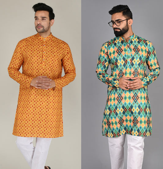 Men Printed Straight Kurta (Multicolor)