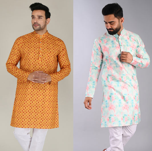Men Printed Straight Kurta (Multicolor)
