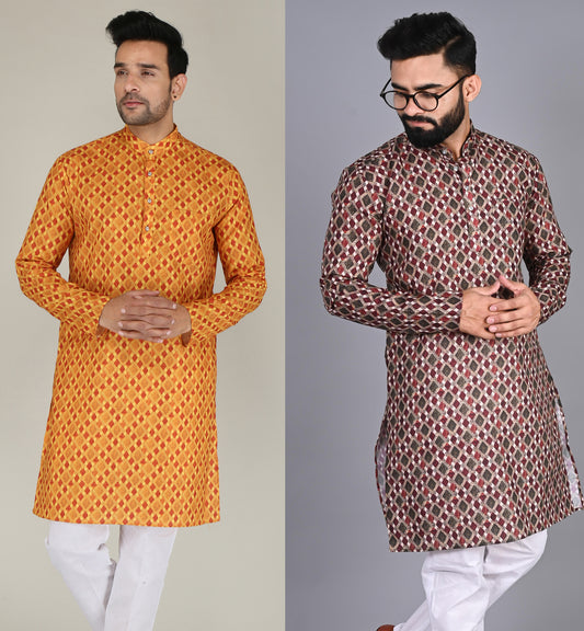 Men Printed Straight Kurta (Multicolor)